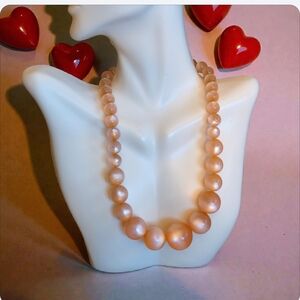 Elegant Pink Pearl Moonglow Lucite Necklace